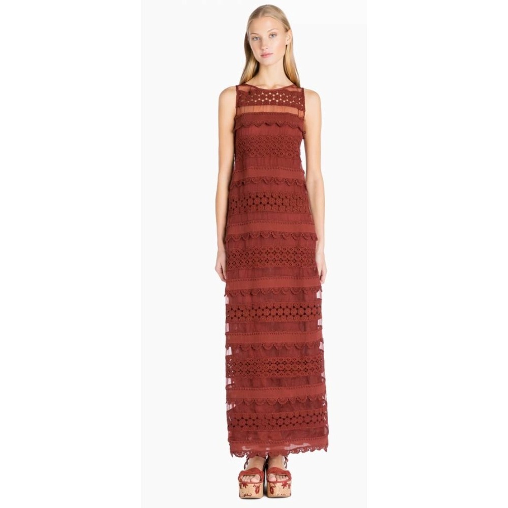 Twinset Maxi Dress Womens 46 Excellent Lace Crochet Tiered Sleeveless Boho